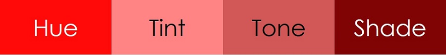 Red hue, tint, tone, shade
