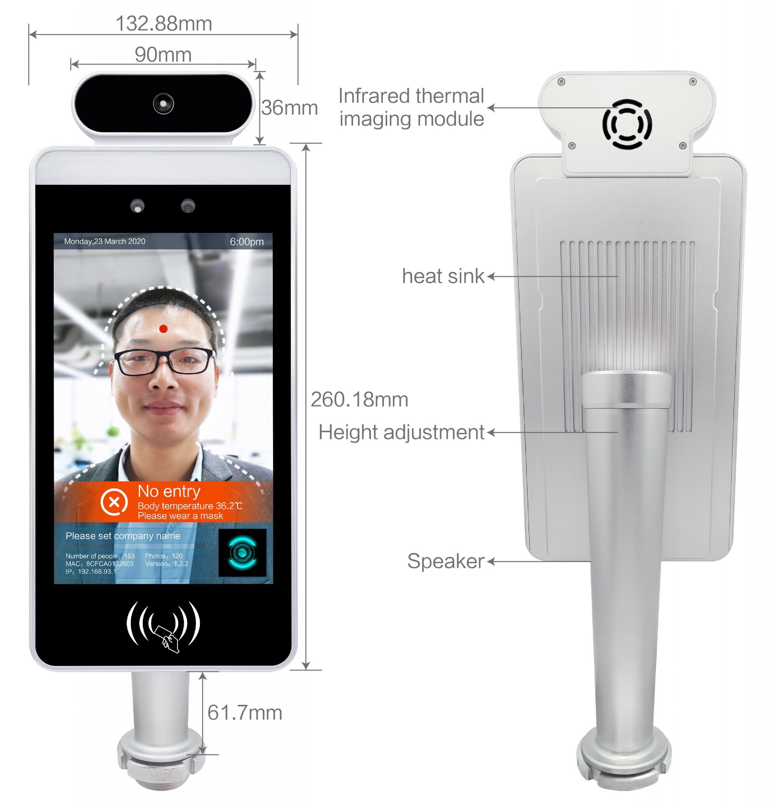 Facial Recognition Temperature Sensor - Appearance and Size