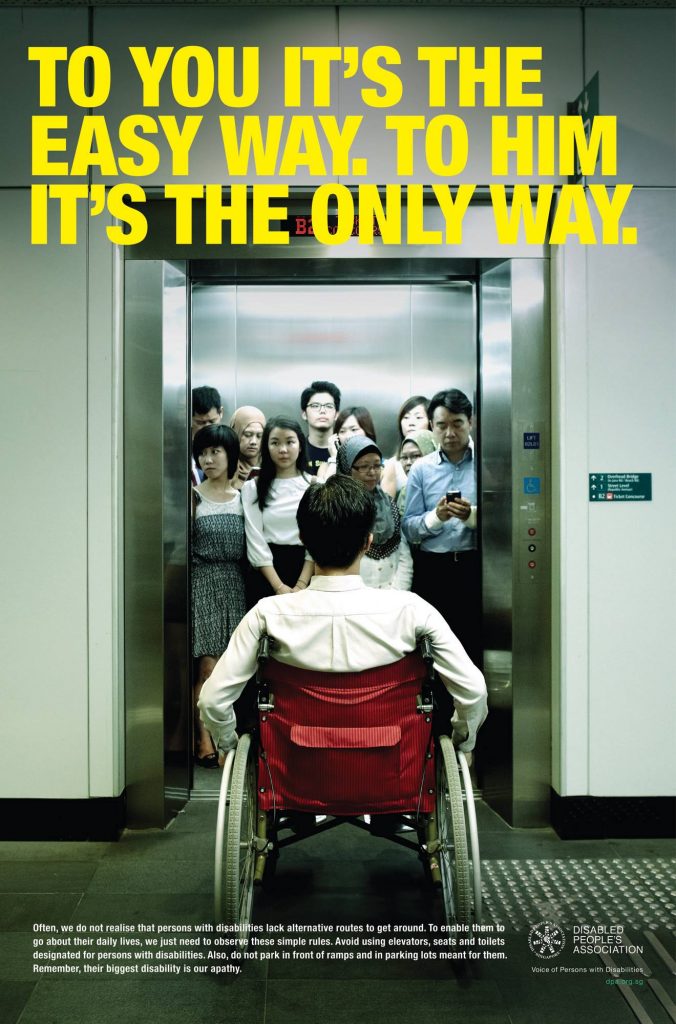 Lift for people with disabilities - To you it's the easy way. To him it's the only way.